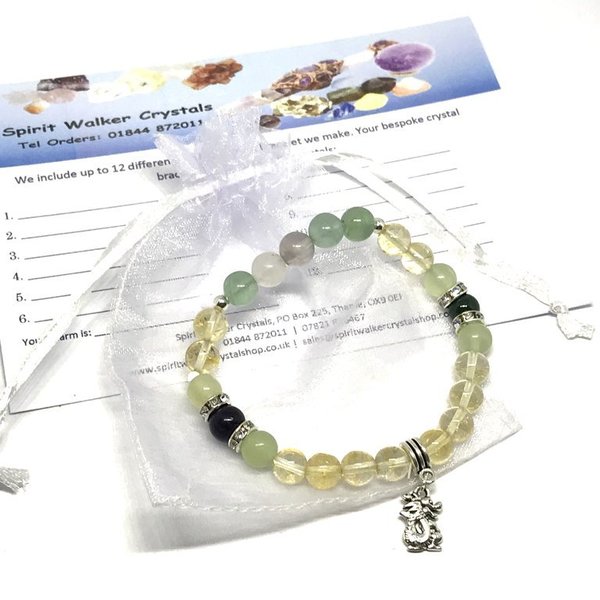Bespoke Crystal Healing Leaf Charm Bracelet - Open Mindedness