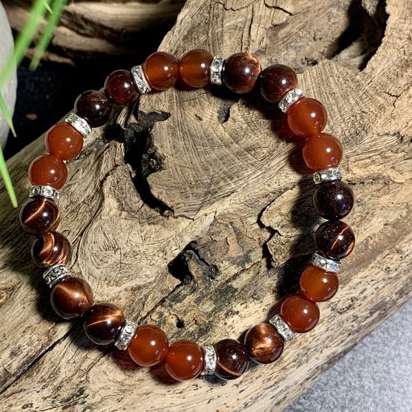 Carnelian and Red Tiger Eye with Spacers Bracelet Named Tower
