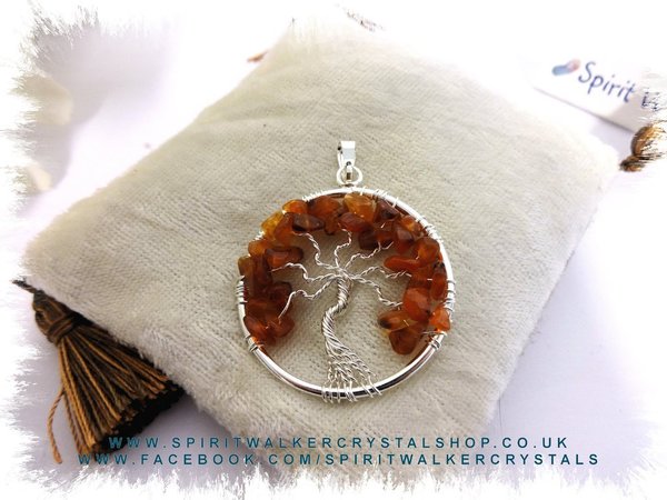 Carnelian Crystal Gemstone Tree of Life Pendant 'JEAN'