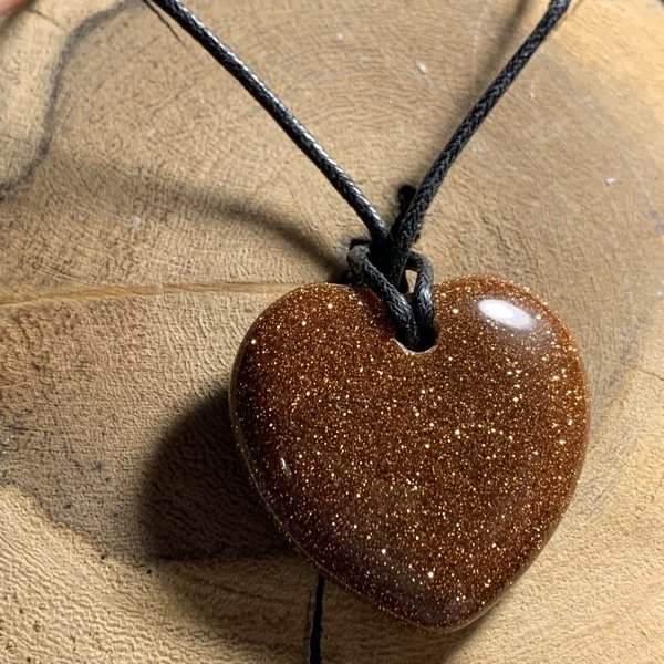 Goldstone Heart Pendant on Adjustable leather thong Named Aggie ❤️