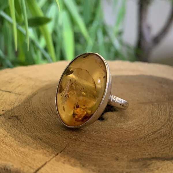 Amber Ring in Sterling Silver, size L Named Oliver