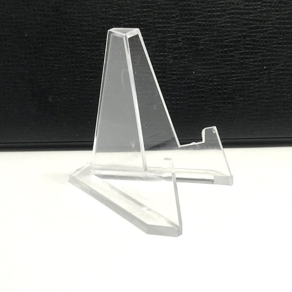 Plastic triangular display stand for sliced minerals