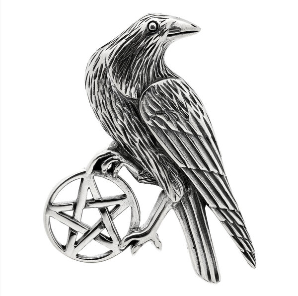 Sterling Silver Raven with pentagram Named Rachel #